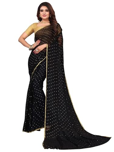 SIRIL Damen Jari Border & Mukaish Work Chiffon Sari mit ungenähter Bluse, Schwarz1, Einheitsgr��e SIRIL Damen Jari Border & Mukaish Work Chiffon Sari mit ungenähter Bluse, Schwarz1, Einheitsgr��e von SIRIL