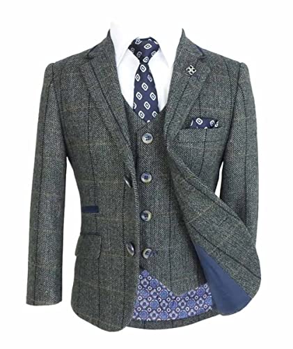 Anzug aus Wollmischung für Jungen aus Tweed mit Fischgrätenmuster und Karomuster 3-teiliges Set in Grau, Alter 15 Jahre Anzug aus Wollmischung für Jungen aus Tweed mit Fischgrätenmuster und Karomuster 3-teiliges Set in Grau, Alter 15 Jahre von SIRRI