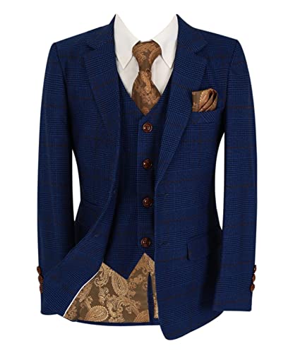 Festliche Anzug für Jungen mit Karomuster Tailored Fit 3-Teiliges Set in Königsblau, Alter 14 Jahre Festliche Anzug für Jungen mit Karomuster Tailored Fit 3-Teiliges Set in Königsblau, Alter 14 Jahre von SIRRI