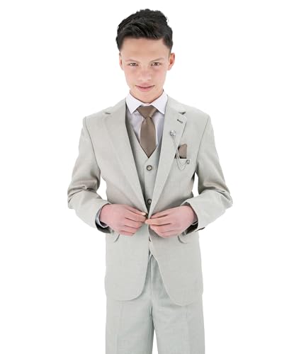 Strukturierter 8-teiliger formeller Jungenanzug - Slim Fit für Pagenkopf, Hochzeit, Kommunion, 229 Taupe Beige, Alter 7 Jahre Strukturierter 8-teiliger formeller Jungenanzug - Slim Fit für Pagenkopf, Hochzeit, Kommunion, 229 Taupe Beige, Alter 7 Jahre von SIRRI