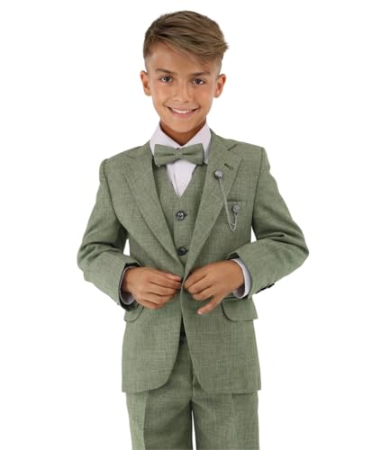 Strukturierter 8-teiliger formeller Jungenanzug - Slim Fit für Pagenschnitt, Hochzeit, Kommunion, 222 Grün, Alter 5 Jahre Strukturierter 8-teiliger formeller Jungenanzug - Slim Fit für Pagenschnitt, Hochzeit, Kommunion, 222 Grün, Alter 5 Jahre von SIRRI