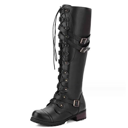 Mittelalterliche PU-Lederstiefel - Verstellbare Schnürschuhe für lange Reitstiefel - 1 Paar mittelalterliche Schuhe von SIULAS