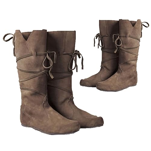 SIULAS PU Leder Stiefel - Low Heel Mid Tube Ritter Stiefel - Renaissance Mittelalter Cosplay Stiefel für Cosplay Karneval Party,Grau,40 von SIULAS