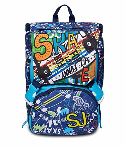 SJ Rucksack, Schulranzen für Grundschule, ab 1. Klasse, Erweiterbarer Schulranzen, Extra Volumen; Geräumige Schultasche für Mädchen und Jungen, Schwarz/Blau, mit Öhrchen oder Flip-System von SJ GANG STYLE JAM GANG