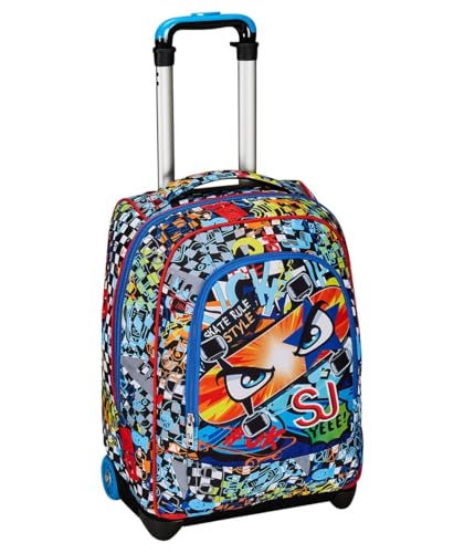 SJ Gang Big Trolley mit Gesichtern SJ, Blau, Rucksack mit Cross-Over System, 2-in-1, Doppelnutzung, Rucksack und Trolley, Grundschule, Kinder, Blau, Taglia Unica, Schule, blau, one Size, Für die von SJ Gang