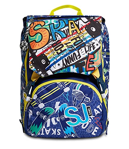 SJ Rucksack, Schulranzen für Grundschule, ab 1. Klasse, Erweiterbarer Schulranzen, Extra Volumen; Geräumige Schultasche für Mädchen und Jungen, mehrfarbig/Muster, mit Flip-System von SJ Gang