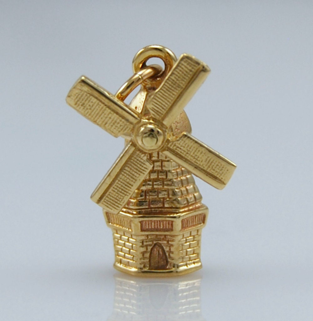 Massiv Gold 9Ct Windmühle Charm Anhänger von SJCoJewellers