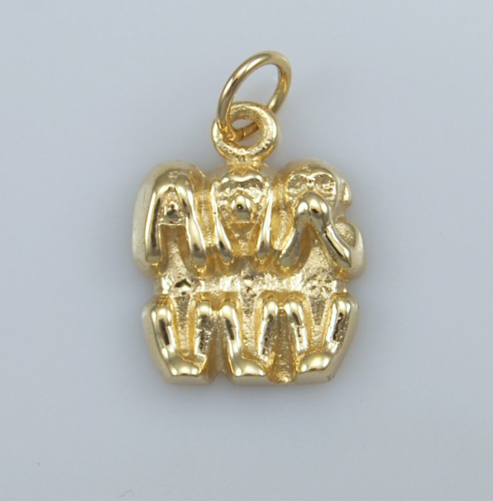 Massiver 9 Karat Gold Drei Weise Affen Charm Anhänger von SJCoJewellers