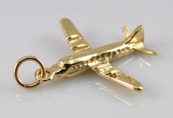 Massiver 9 Karat Gold Flugzeug Charm Anhänger von SJCoJewellers