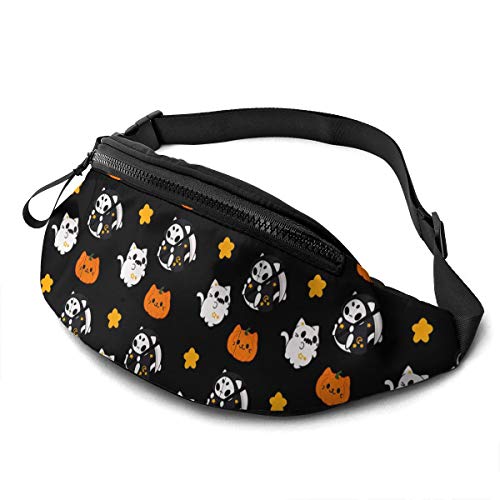 Bauchtasche für Männer und Frauen, Halloween-Katzen und Kürbis, Hüfttasche mit Gürtel, verstellbare Schultertasche, Crossbody-Umhängetasche, Brusttasche für Reisen, Wandern, Radfahren, Laufen, Siehe von SJOAOAA