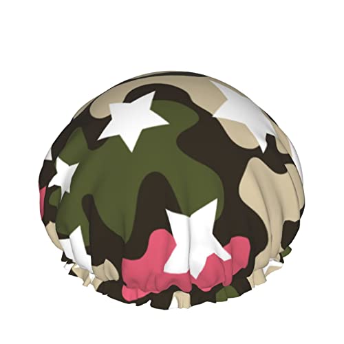 Camouflage-Duschhaube für Frauen, Schichten, Baden, Dusche, wiederverwendbar, elastisches Band, Stretch-Saum, Haarhut von SJOAOAA