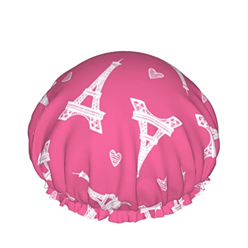 Eiffelturm Herz Rosa Muster Duschhaube Für Frauen Schichten Baden Dusche Wiederverwendbar Elastisches Band Stretch Hem Haar Hut von SJOAOAA