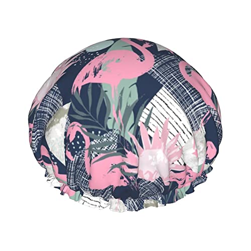 Flamingo Print Badekappen Für Kinder Haar Kappe Wiederverwendbare Duschkappen Weiche Und Elastische Dusche Haar Kappe Für Langes Haar Kurze Haare Lockiges Haar von SJOAOAA