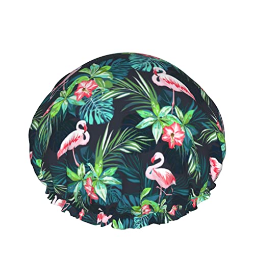 Flamingo und Blumen Duschhaube für Frauen, Schichten Baden Dusche Wiederverwendbares Gummiband Stretch Hem Haar Hut von SJOAOAA