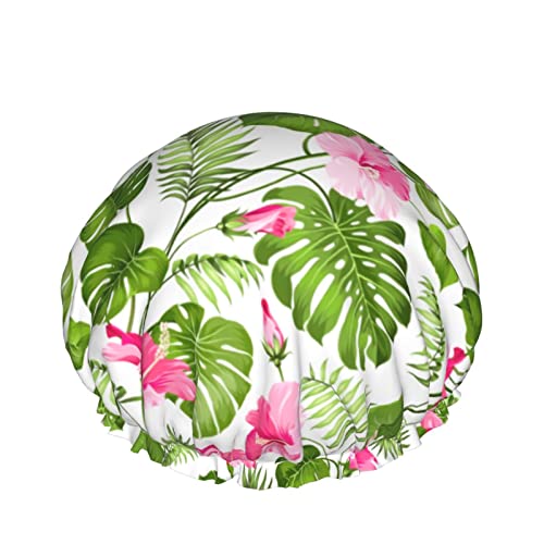 Hawaiianische Hibiskus-Kristallblumen-Duschhaube für Frauen, Schichten, Baden, Dusche, wiederverwendbar, elastisches Band, Stretch-Saum, Haarhut von SJOAOAA