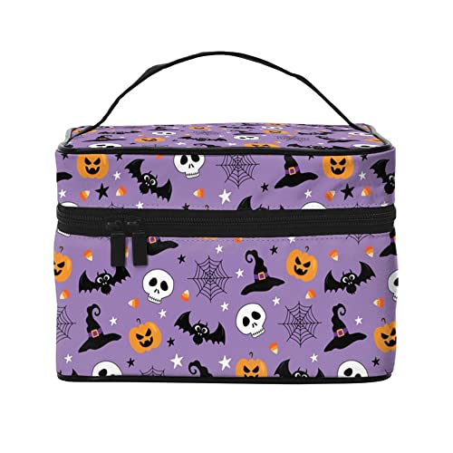 Kosmetiktasche, Organizer, Halloween-Elemente, 2 tragbare Künstler-Aufbewahrungsbox, Reise-Make-up-Tasche für Frauen und Mädchen, Halloween-Elemente auf lila, Einheitsgröße von SJOAOAA