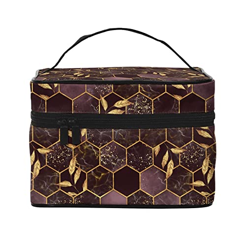 Kosmetiktasche, Organizer, Tinte, sechseckig, grün, tragbar, Künstleraufbewahrung, Reise-Make-up-Tasche für Frauen und Mädchen, Marmor Hexagon Textur lila, Einheitsgröße von SJOAOAA