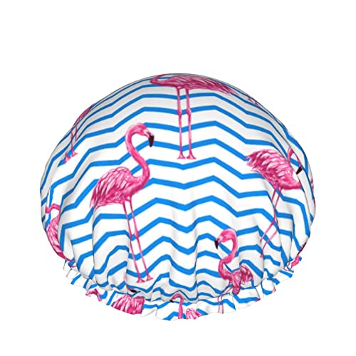 Pinke süße Flamingo-Duschhaube für Frauen, Schichten, Baden, Dusche, wiederverwendbar, elastisches Band, Stretch-Saum, Haarhut von SJOAOAA