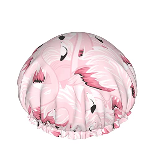 Pinker Flamingo-Duschhaube für Frauen, Schichten, Baden, Dusche, wiederverwendbar, elastisches Band, Stretch-Saum, Haarhut von SJOAOAA