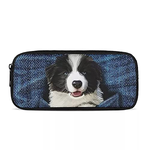 SJOAOAA Federmäppchen für Jungen, personalisierbar, für Grundschule, Schüler, Stiftehalter, Mädchen, Erwachsene, modisch, weißer Wolf-Druck, Jeans-Tasche für Hunde, Einheitsgröße, Taschen-Organizer von SJOAOAA