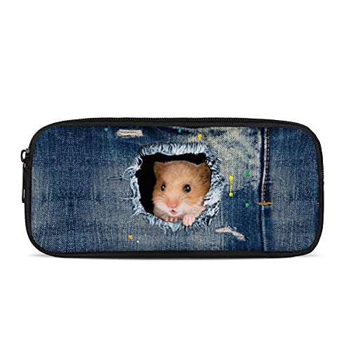 SJOAOAA Federmäppchen mit zerrissenen Jeans, Hamster, Federmäppchen, Schreibwaren, Reißverschluss, Federmäppchen, Etui für Kinder, Zerrissene Jeans Hamster, Einheitsgröße, Taschen-Organizer von SJOAOAA