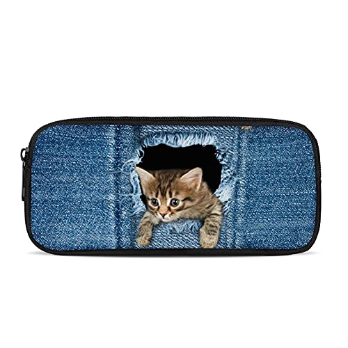 SJOAOAA Federmäppchen mit zerrissenen Jeans, Hamster, Federmäppchen, Schreibwaren, Reißverschluss, Federmäppchen, Etui für Kinder, Zerrissene Jeans Katze, Einheitsgröße, Taschen-Organizer von SJOAOAA