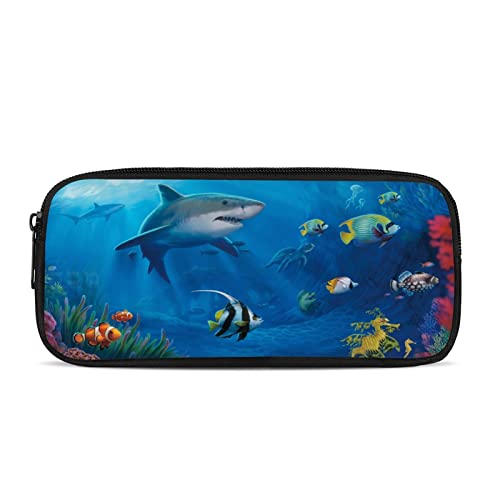 SJOAOAA Haifisch-Federmäppchen, klein, langlebig, Reißverschluss, Stifte-Tasche für Kinder, Jungen, Mädchen, Münz-Kosmetiktasche, shark ocean, Einheitsgröße, Taschen-Organizer von SJOAOAA