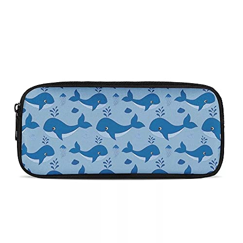 SJOAOAA Tasche für Grundschulbedarf, Schreibwaren, Münzen, Geldbörse, geeignet für Mädchen, Kinder, Klasse 1–6 (Cartoon-Motiv kleiner Delfin), Paddling Whale-blau, Einheitsgröße, Taschen-Organizer von SJOAOAA