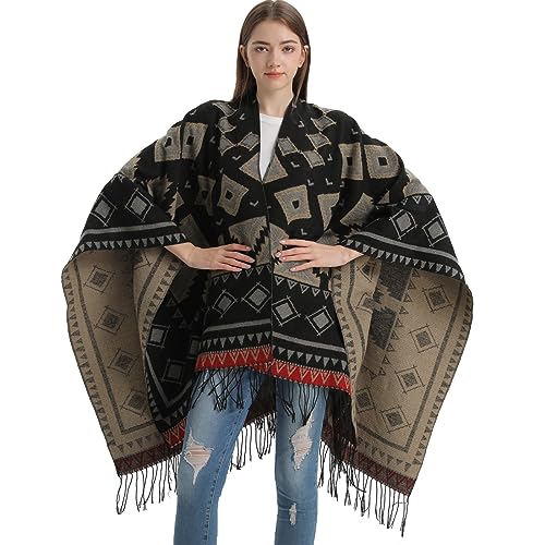 Poncho Damen Wrap Schal Open Front Strickdecke Winter Cape Warm Decke Übergroße Mäntel Winddicht Cardigan Pullover Frühling Herbst Umhänge Weich Couchdecke Bettdecke Reisen Freizeit Frauenschal von SJTJSPX