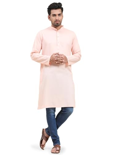 SKAVIJ Herren Baumwolle Kurta Langarm Beiläufig Tunika (Rosa, M) von SKAVIJ