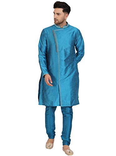 SKAVIJ Herren Dupion Art Seide Kurta Pyjama Indian Ethnisch Outfit Set (Türkis, M von SKAVIJ