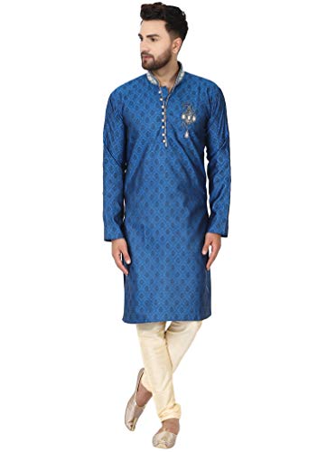 SKAVIJ Herren Indisch Kurta Pajama Set Paisley Kleid (Türkis, XL) von SKAVIJ