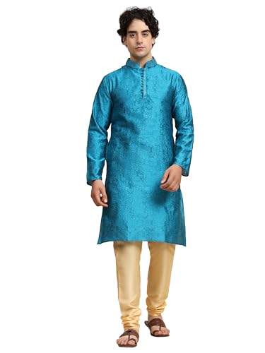 SKAVIJ Herren Tunika Indische Kurta Pajama Traditionelle Outfit Set (Türkis, M) von SKAVIJ