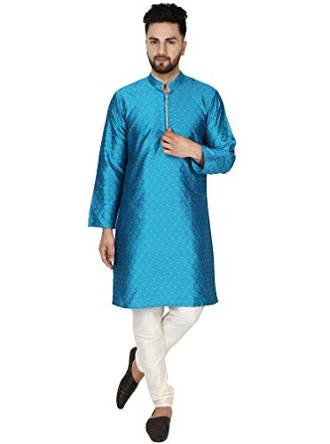 SKAVIJ Herren Tunika Kurta Pajama Kariert Party Kleid (Türkis, XL) von SKAVIJ