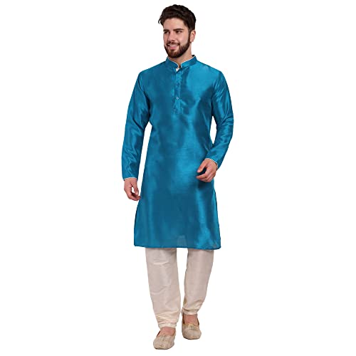 SKAVIJ Herren Tunika Kurta Pajama Set Indisch Party Tragen Outfit (Türkis, XL) von SKAVIJ