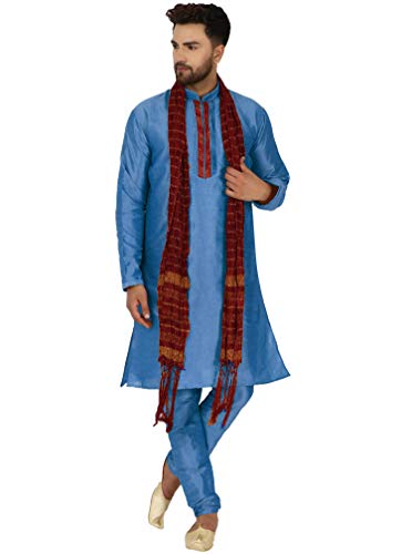 SKAVIJ Herren Tunika Kurta Pyjama und Stola Party Kleid (Türkis, L) von SKAVIJ