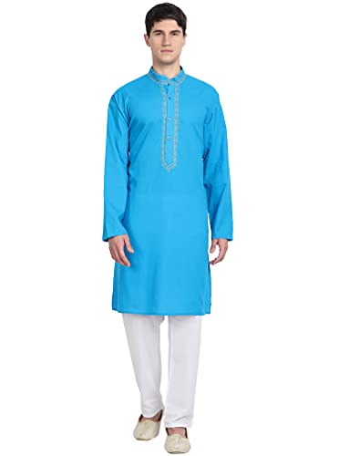 SKAVIJ Kurta-Pyjama-Set Für Männer Baumwolle Party Kleid Bestickt (X-Large, Türkis) von SKAVIJ