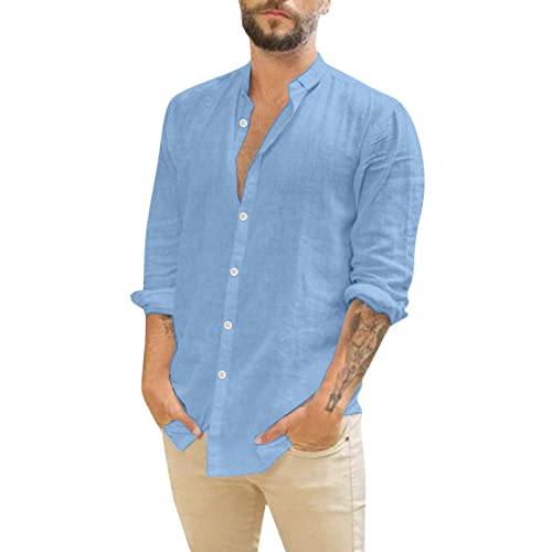 Hemd Herren Langarm Langarm Blanc Du Nil Seidenhemd Leinenshirt Leinenhemd Sommer Weiß Slim Fit Shirt Hemden Leinen Leichtes Sommerhemd Hemd Hawai Stehkragenhemd 4XL Slim Fit Baumwollhemd von SKFLABOOF