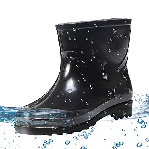 Kurze Herren Gummistiefel | Kurz Wasserdicht Regenschuhe Gummistiefeletten Wasserdichte Schuhe Regenstiefel Gartenschuhe Stiefel Boots & Segelschuhe Für Herren +Gummistiefel (Schwarz, EU 40) von SKFLABOOF