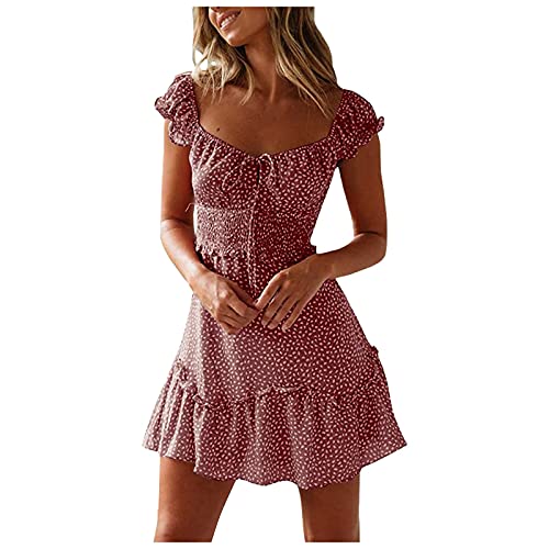 SKFLABOOF Sommerkleid Damen, Damen Knielang Ärmellos Sommer Kleider Sexy Elegant Kleid Vintage Boho Strandkleider Minikleid Teenager Mädchen Festlich Kleider Blumen Drucken Kleid Kurz Sommerkleid von SKFLABOOF