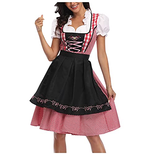 SKFLABOOF Trachtenkleid Damen Lang Abverkauf Dirndlkleid Costume Diendl Trachtenmode Midi Sale Drindl Dirndl Mini Grosse Grössen Dirndel Dirdl Rot Trachtenkleid Modern Fã¼R Dress von SKFLABOOF