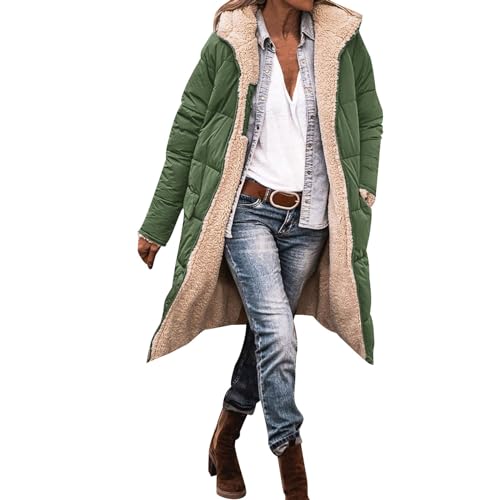 SKFLABOOF Wintermantel Damen Lang Sherpa Fleece Reversibel Winterjacke Steppmantel Warm Daunenmantel übergangsjacke Herbst&Winter Wollmantel Softshellmantel Steppweste Teddy Mantel Jacke von SKFLABOOF