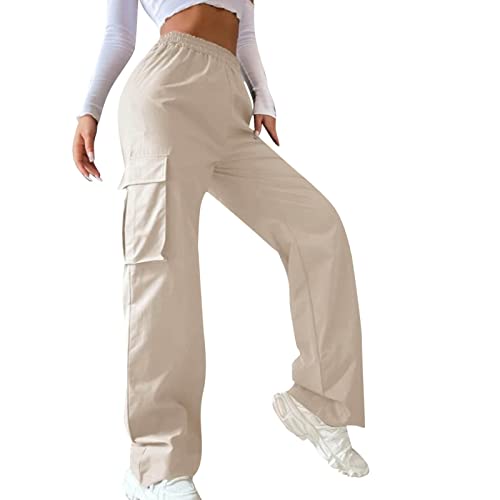 Track Pants Y2K Damen Hip Hop Parachute Baggy Cargohose Cargohosen Straight Leg Streetwear Hosen Kleidung Boyfriend Hose Weisse Bershka Schlaghose Cargos Teenager Mädchen Damencargohosen von SKFLABOOF