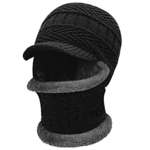 SKHAOVS Winter Warm Strickmütze für Damen/Herren, Nackenwärmer Schlauchschal, Visier Beanie Mütze Strickmütze,Thermo Gesichtsmaske Sturmhauben, Weiches, Dickes Fleece Gefüttert (Schwarz) von SKHAOVS