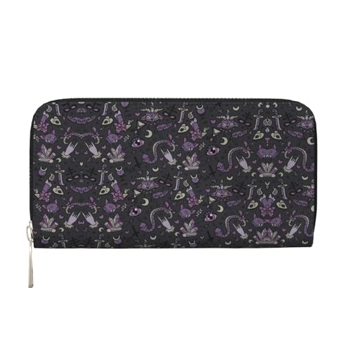 Geldbörse mit gruseligem Gothic-Druck, geräumig, trendig, Leder, für Damen, Geldbörse, Clutch, für Freizeit und Reisen, Violett / Schwarz, Schwarz, Einheitsgröße, Kunst Geldbörse mit gruseligem Gothic-Druck, geräumig, trendig, Leder, für Damen, Geldbörse, Clutch, für Freizeit und Reisen, Violett / Schwarz, Schwarz, Einheitsgröße, Kunst von SKKNT