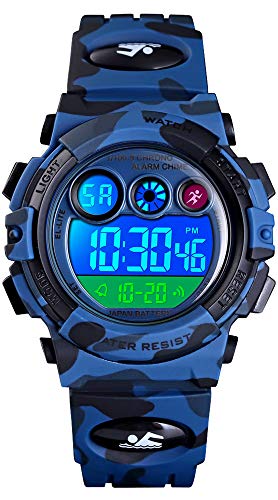 Jungen Digitaluhr Kinder Sport Kinderuhr Junge 5 ATM Wasserdicht Digital Uhren Wecker Alarm Timer LED Licht Stoppuhr Datum Elektronische Armbanduhr für Jugendliche Outdoor,Spielzeug Blau Grün von findtime