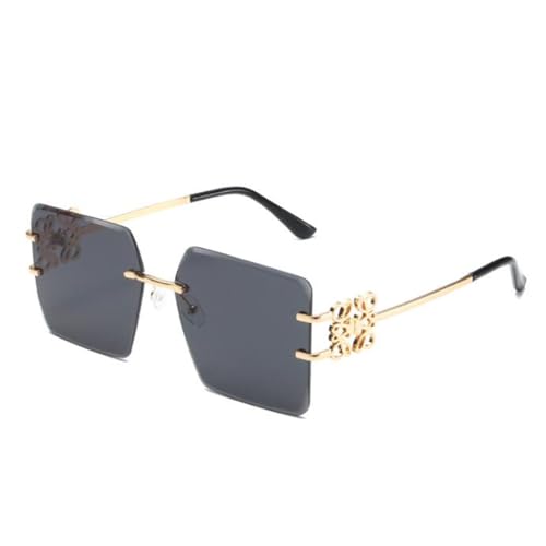 SLCHJX Chinese Knot Element Sonnenbrille Polygon randlose Sonnenbrille Farblinse Trend Eyewear UV400, Goldfarbener Rahmen, graue Flocken SLCHJX Chinese Knot Element Sonnenbrille Polygon randlose Sonnenbrille Farblinse Trend Eyewear UV400, Goldfarbener Rahmen, graue Flocken von SLCHJX