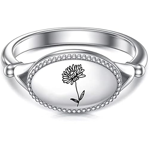 SLIACETE 925 Sterling Silber Geburtsblume Ring Personalisiert für Frauen Mädchen Geburtsmonat Blumen Siegelring Geburtsblume Schmuck Geschenke, Silber, Typ 1 von SLIACETE
