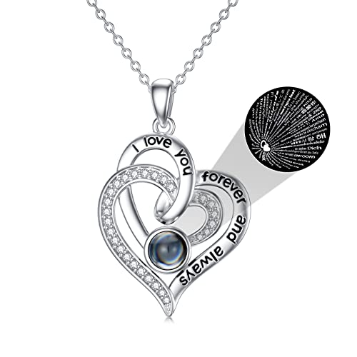 SLIACETE 925 Sterling Silber Herz Kette ich liebe dich 100 Sprachen Projektion Halskette für Frauen ich liebe dich 100 Sprachen Schmuck Geschenk für Mutter Tochter Ehefrau Freundin von SLIACETE