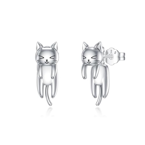 SLIACETE 925 Sterling Silber Katzen Ohrringe für Damen Katzen Ohrstecker Katze Schmuck Geschenke für Katzenliebhaber von SLIACETE